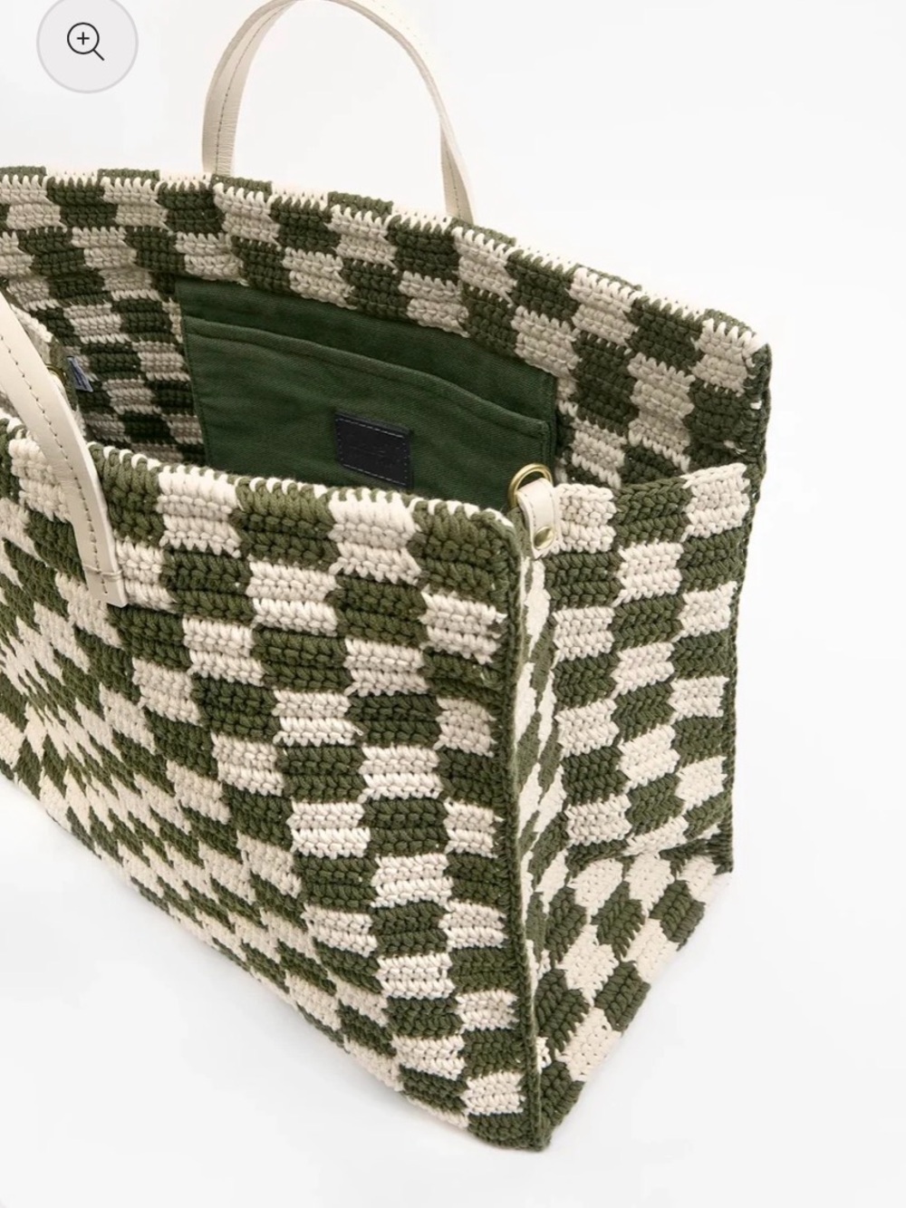 Clare V. Summer Simple Tote in Woven Checkerboard Olive & Cream - Picture 3 of 7